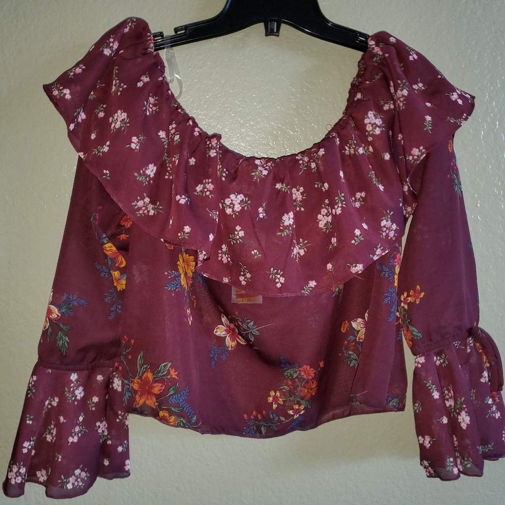 POLLY & ESTHER Floral Womens Mesh Top